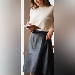 Vintage Black Leather Midi Skirt A-Line Soft Lambskin Modest Possibly Size XS